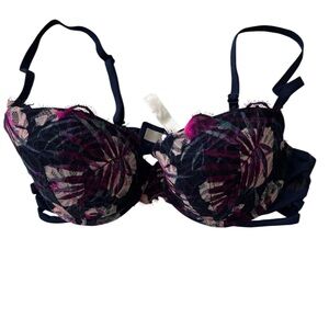 PINK Victoria's Secret date push-up raserback Tropical Print Bra - Pink and Navy
